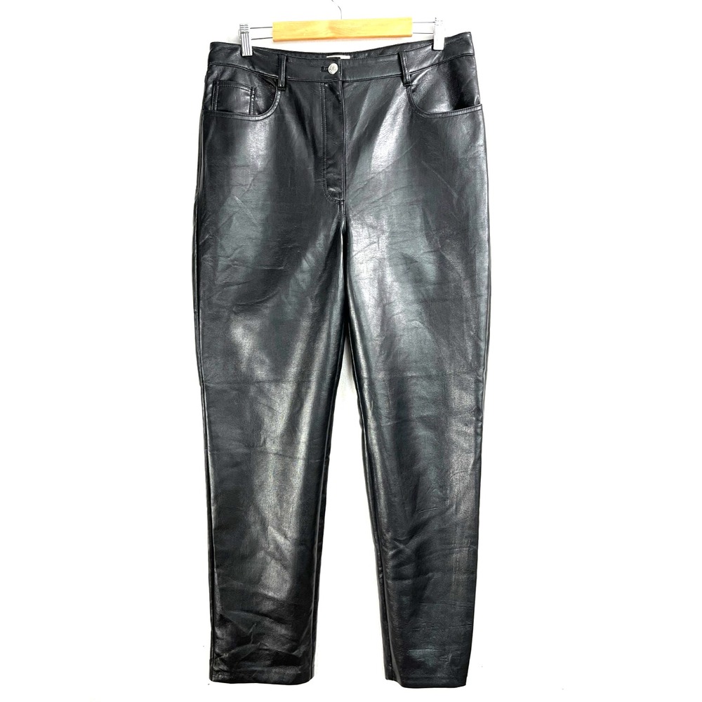 WILFRED Faux Leather Pants Womens 14 Black Slim High Rise Waist Vegan‎